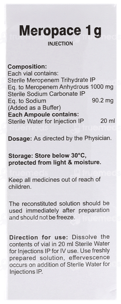 Meropace 1 GM Injection 20 ML